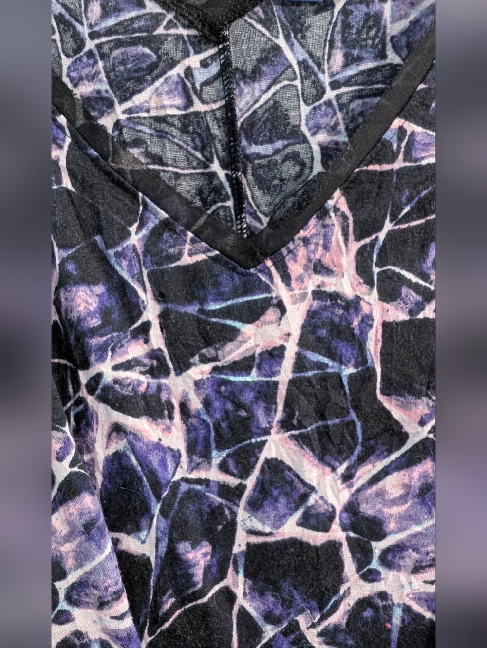 Vintage Vera Wang Black & Lavender Patterned V-Neck Midi Dress π Size Large - Picture 6 of 9